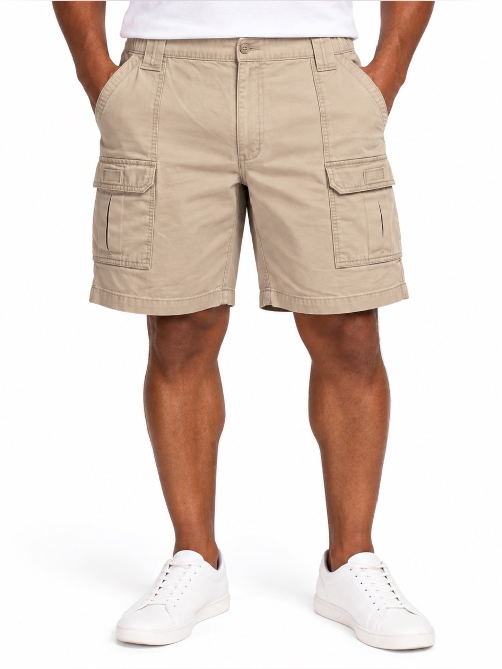 SAVANE Mens Cargo Shorts British Khaki Cotton Elastic Waist Utility Size 42